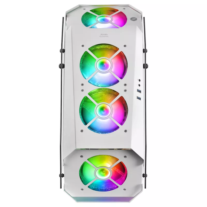 Mars Gaming MC51W biela PC Gaming ATX skriňa s dvojitým tvrdeným sklom, 5x RGB 12cm ventilátor