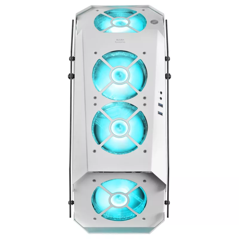 Mars Gaming MC51W biela PC Gaming ATX skriňa s dvojitým tvrdeným sklom, 5x RGB 12cm ventilátor