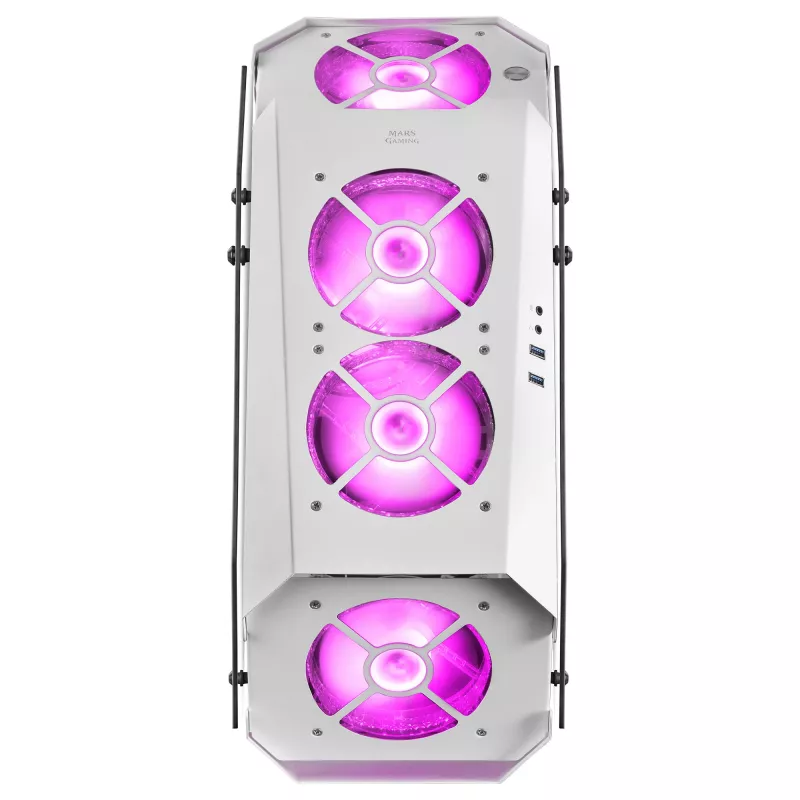 Mars Gaming MC51W biela PC Gaming ATX skriňa s dvojitým tvrdeným sklom, 5x RGB 12cm ventilátor