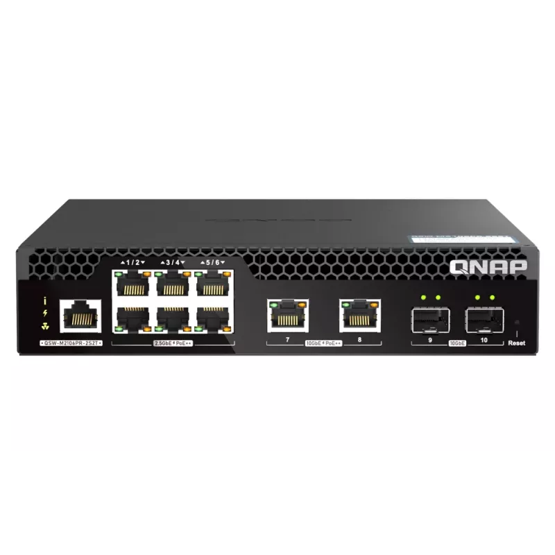 QNAP QSW-M2106PR-2S2T sieťový switch Managed L2 10G Ethernet (100/1000/10000) Power over Ethernet (PoE) 1U čierna