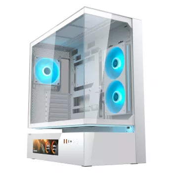 COUGAR CFV235 Vision Midi-Tower PC skriňa – ARGB, 23,3 cm (9,16 inch) LCD, tvrdené sklo, biela, podporuje ATX/Micro-ITX, 2x 3,5 inch + 2x 2,5 inch