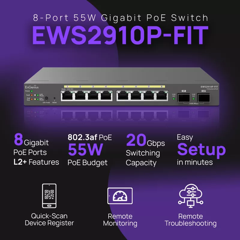Managed Switch EnGenius FitSwitch 8 PoE 8x Gigabit Ethernet porty