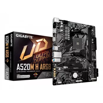 GIGABYTE A520M H ARGB základná doska - podpora AMD Ryzen 5000 série CPU, až do 5100MHz DDR4 (OC), PCIe 3.0 x4 M.2, 1 GbE LAN, USB 3.2 Gen 1