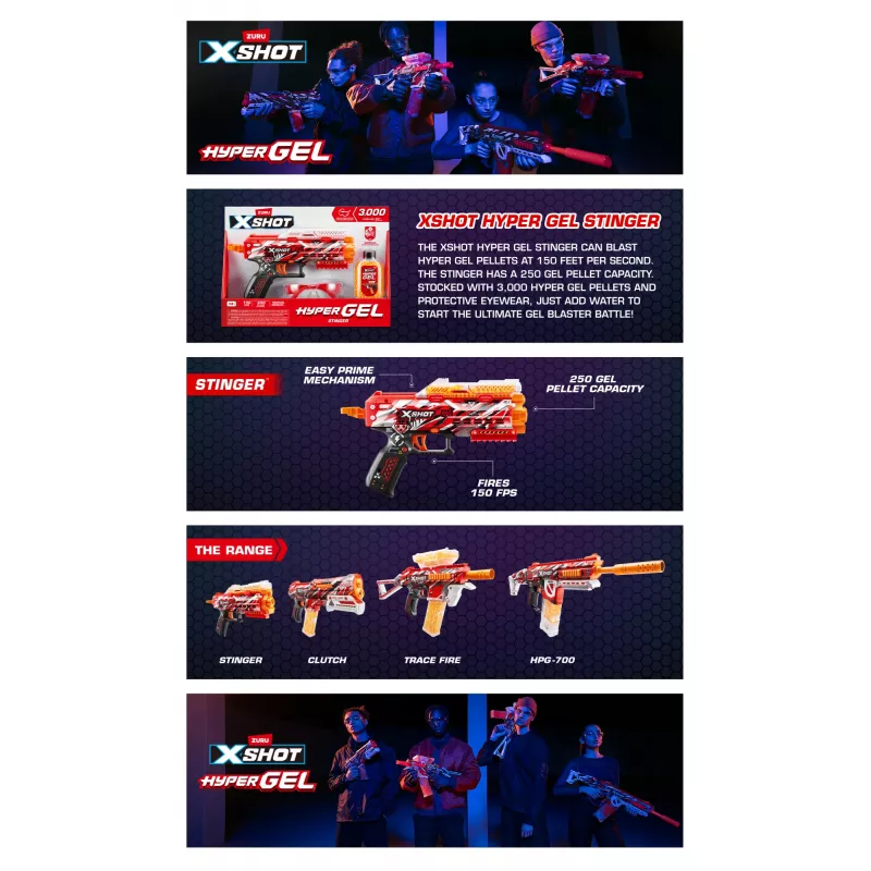 XSHOT Hyper Gel Stinger Blaster (3 000 Hyper Gel guličiek) ZURU