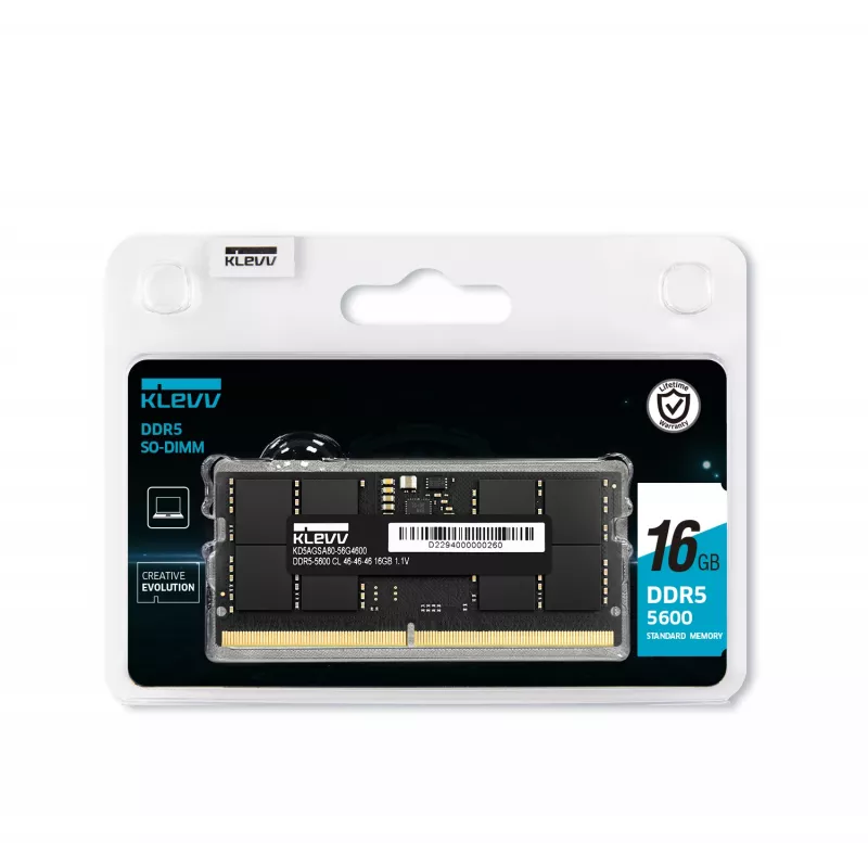 Klevv 16GB pamäťový modul pre notebook DDR5 5600MT/s PC5-44800 UNBUFFERED NON-ECC SODIMM 1,1V 2GX8 CL46