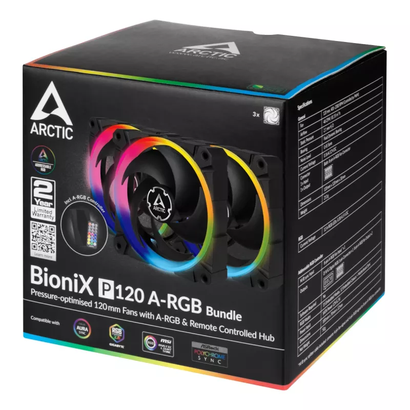 ARCTIC BioniX P120 A-RGB 120 mm skrinkový ventilátor, 3-balenie, čierny