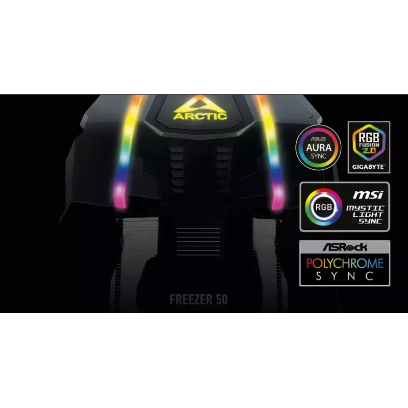 ARCTIC Freezer 50 vrátane A-RGB ovládača – multi-kompatibilný dvojvežový CPU chladič s A-RGB
