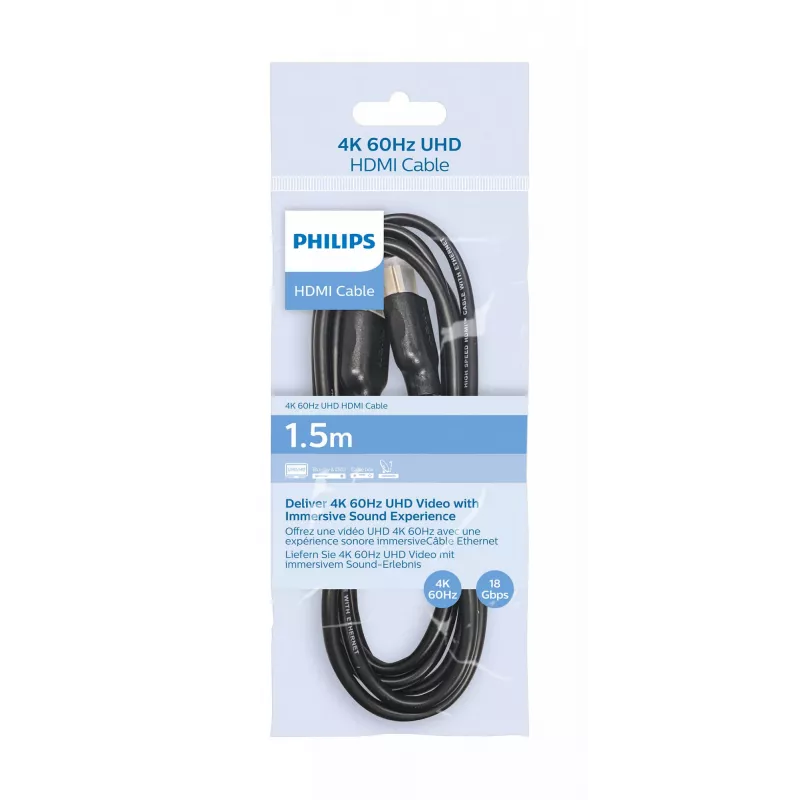 Philips SWV5510/00 HDMI kábel 1,5 m Type-A samec 18 Gbit/s čierny