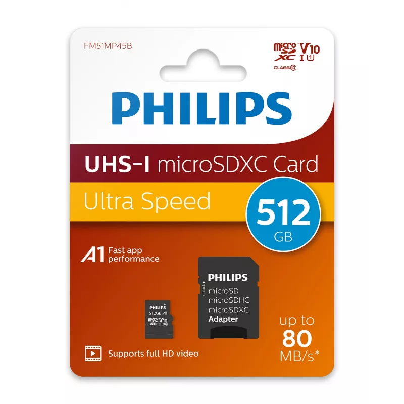 Philips FM51MP45B/00 karta microSDXC, 512 GB, Class 10, UHS-I U1, vrátane adaptéra