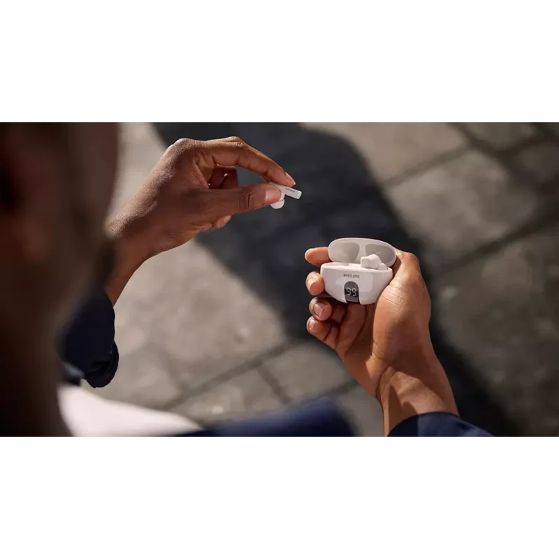 Bezdrôtové in-ear slúchadlá Philips TAT2520WT/00 — Bluetooth, na hovory a hudbu, 20–20000 Hz, dosah 10 m, biela, 40 g