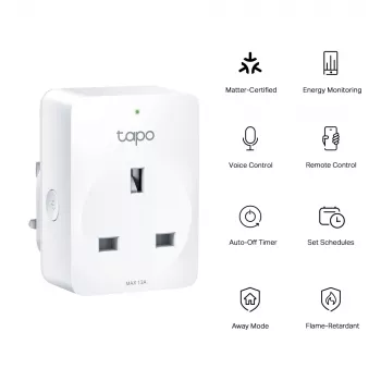 Smart zásuvka TP-Link Tapo Mini P110M – Wi‑Fi/Bluetooth inteligentná interiérová zásuvka, 16 A, 100–240 V, 3680 W, biela
