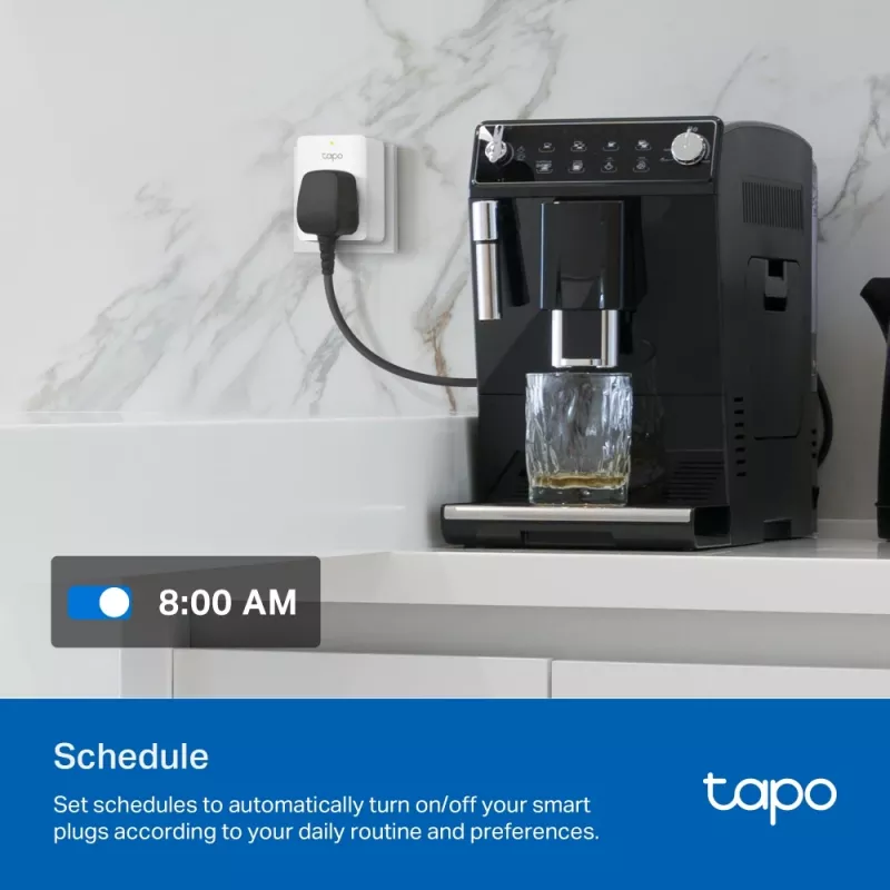 Smart zásuvka TP-Link Tapo Mini P110M – Wi‑Fi/Bluetooth inteligentná interiérová zásuvka, 16 A, 100–240 V, 3680 W, biela