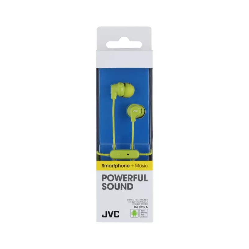 JVC HA-FR15-G-E farebné In-Ear slúchadlá s diaľkovým ovládaním a mikrofónom