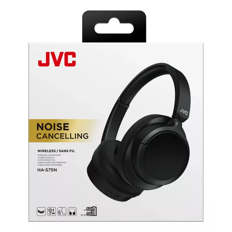 JVC Over-Ear slúchadlá s potlačením hluku, headset, bezdrôtové, cez hlavu, hovory/hudba, USB Type-C, Bluetooth, čierne