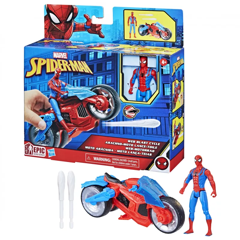 Marvel Spider-Man Spider-Man Web Blast Cycle detská hracia sada s pohyblivou akčnou figúrkou Spider-Man
