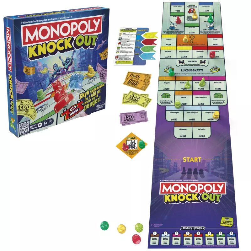 Monopoly Knockout rodinná hra, rýchle spoločenské hry pre vek 8+, 2–8 hráčov, 20 min.