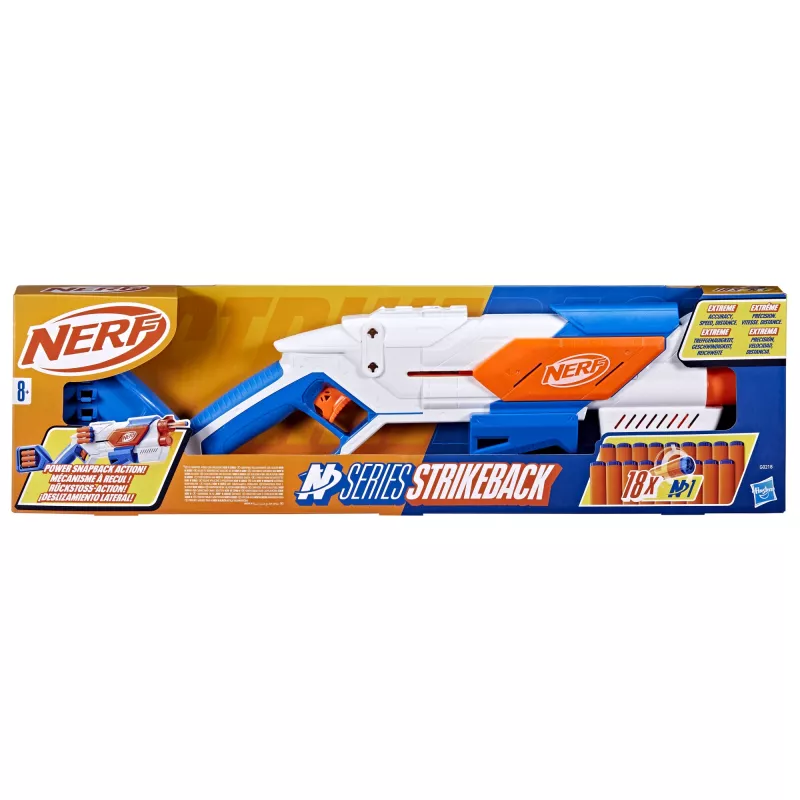 Hračkársky blaster Nerf N Series Strikeback modrá oranžová biela 8+