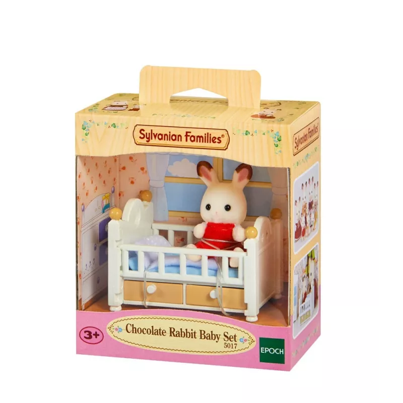 Sylvanian Families sada králika čokoládového s mláďaťom (detská postieľka), 3 roky, viacfarebná, polystyrén, plast