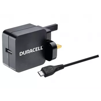 Duracell 2.4A nástenná nabíjačka a 1M mikro-USB kábel, interiér, AC, 2.4 A, čierna