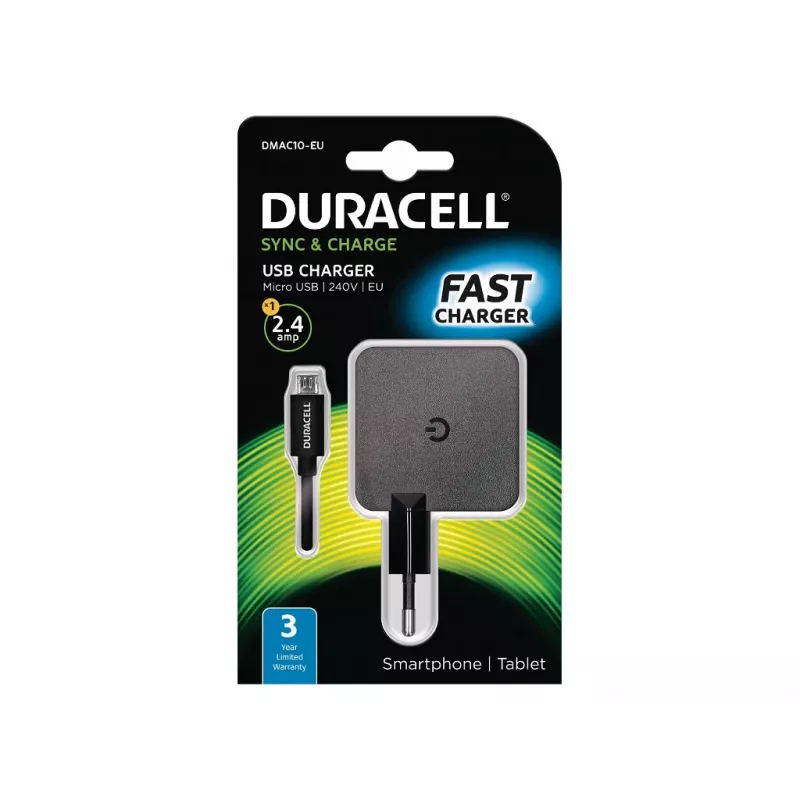 Duracell 2.4A nabíjačka pre telefón/tablet, interiér, AC, 5 V, 2,4 A, čierna