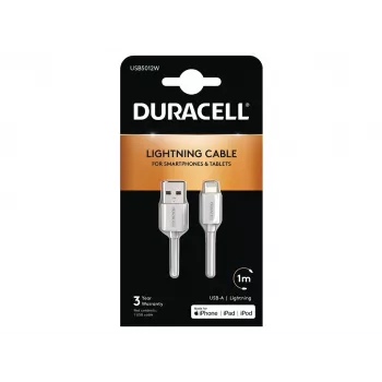 Duracell Sync/Charge kábel 1 Metre White, 1 m, USB A, Lightning, 2.0, biela