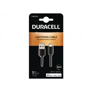 Duracell Sync/nabíjací kábel 2 metre čierna, 2 m, USB A, Lightning, 2.0, čierna