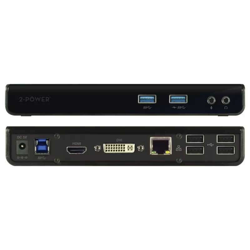 2-Power USB 3.0 Dual Display dokovacia stanica, dokovanie, 3,5 mm, USB Type-A, USB Type-B, 10,100,1000 Mbit/s, čierna, 5 Gbit/s