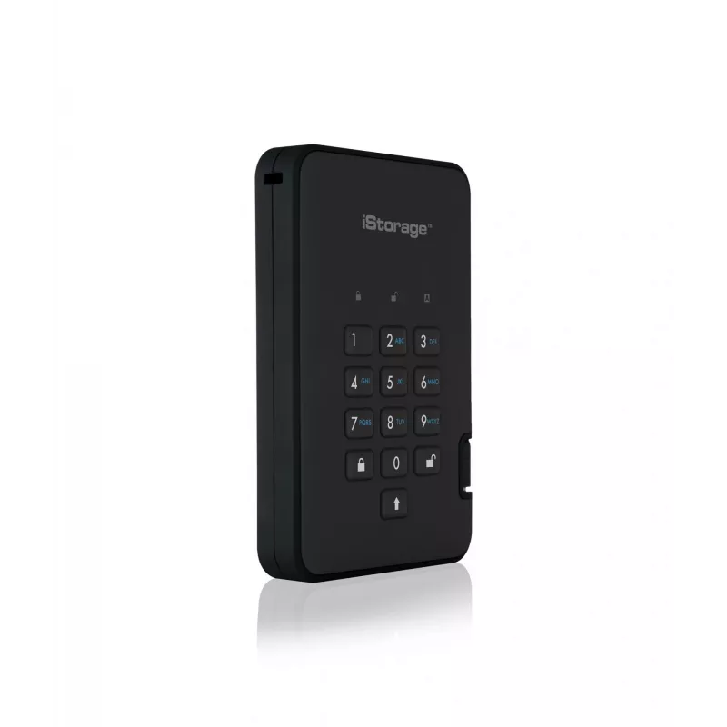iStorage diskAshur² SSD 128GB čierny | Bezpečný prenosný solid-state disk | AES-XTS 256-bit hardvérové šifrovanie | Chránený PIN kódom | Nezávislý od operačného systému a platformy | TAA-kompatibilný | Ochrana pred brute-force útokmi | Odolný proti prachu/vode