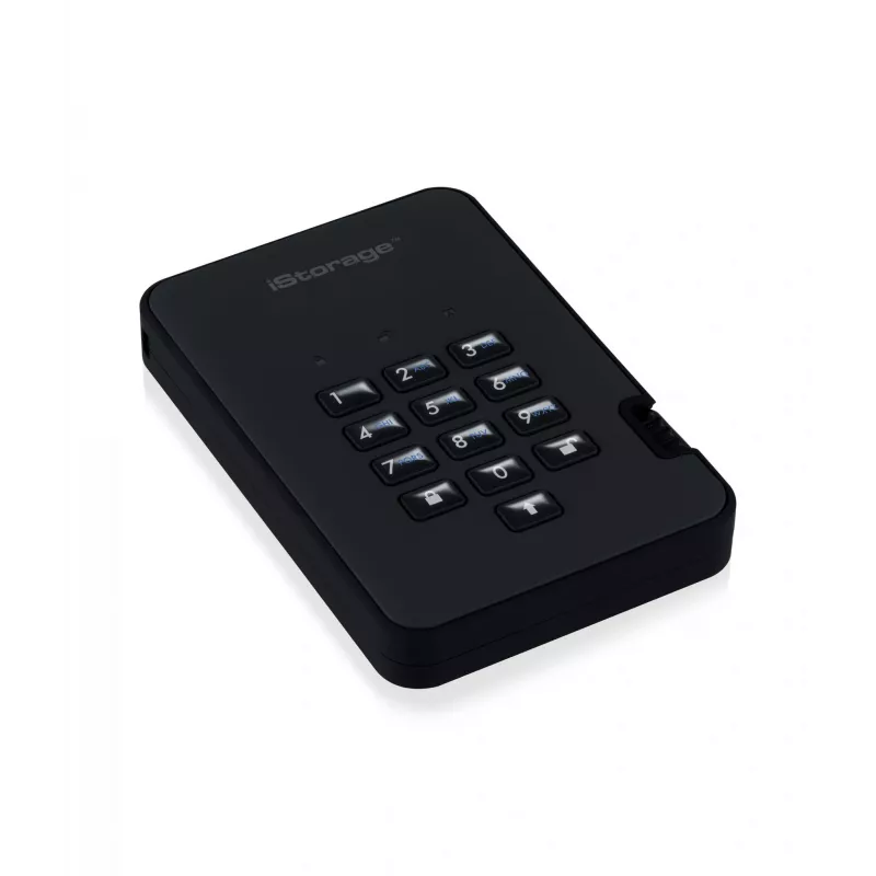 iStorage diskAshur² SSD 128GB čierny | Bezpečný prenosný solid-state disk | AES-XTS 256-bit hardvérové šifrovanie | Chránený PIN kódom | Nezávislý od operačného systému a platformy | TAA-kompatibilný | Ochrana pred brute-force útokmi | Odolný proti prachu/vode