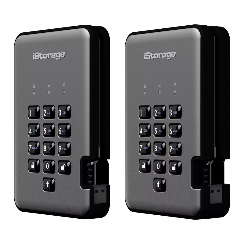 iStorage diskAshur PRO² SSD 256GB | Bezpečný prenosný solid-state disk | FIPS 140-2 Level 2, NCSC CPA, NLNCSA BSPA & NATO Restricted | AES-XTS 256-bit hardvérové šifrovanie | Chránený PIN kódom | Nezávislý od operačného systému a platformy | GDPR, TAA-kompatibilný | Ochrana pred brute-force útokmi | Odolný proti prachu/vode