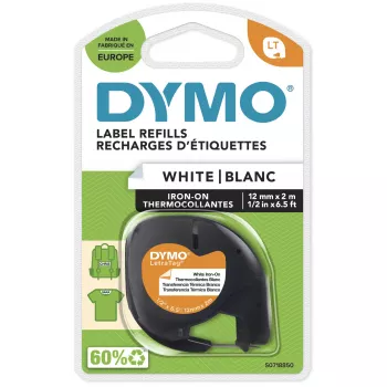 DYMO LetraTag žehliteľné textilné etikety | Originál | 12 mm x 2 m rolka | čierna tlač na bielom | žehliteľné etikety na oblečenie ideálne na uniformy/detské oblečenie | pre tlačiarne LetraTag