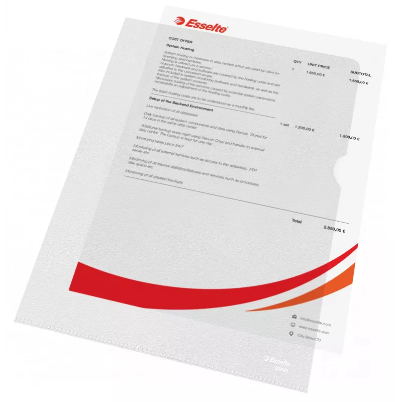 Esselte zakladačka 120my A4, A4, polyvinylchlorid (PVC), transparentná, 220 mm, 307 mm, 1 mm
