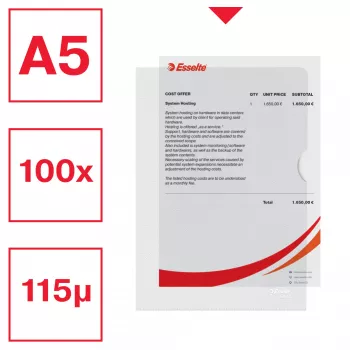 Esselte Premium A5-mapa, projektová mapa, A5, polypropylén (PP), transparentná, na výšku, 40 listov