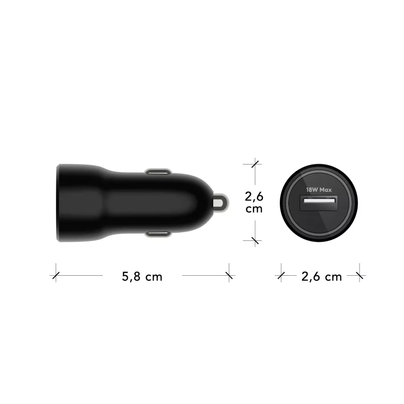 Auto nabíjačka dbramante re-charge USB-A 18W – 12–24V, 1× USB-A, čierna