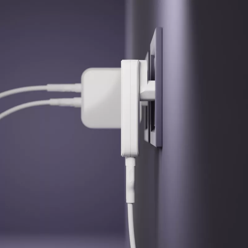 d bramante dbramante1928 Pro EU/US tenká nabíjačka — USB-C 20 W + USB-A 18 W, biela, AC pre interiér