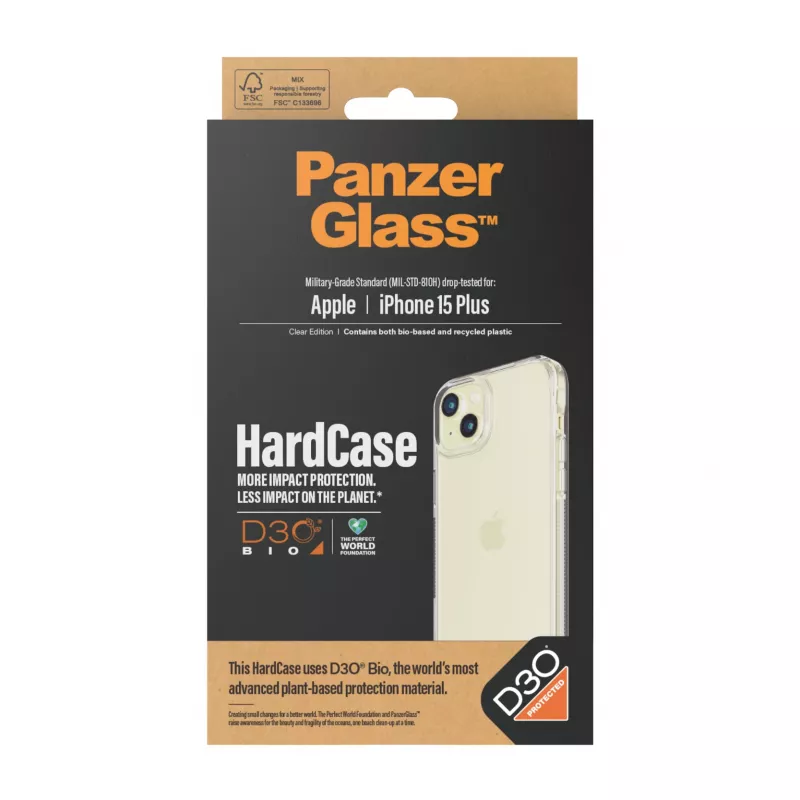 PanzerGlass ® HardCase priehľadný s D3O® iPhone 15 Plus, kryt, Apple, Apple - iPhone 15 Plus, priehľadný