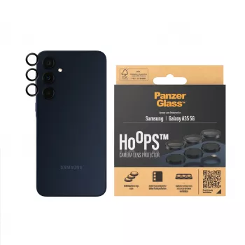 Ochrana objektívu fotoaparátu PanzerGlass Hoops pre Samsung Galaxy A35 5G, tvrdené sklo, čierny rám