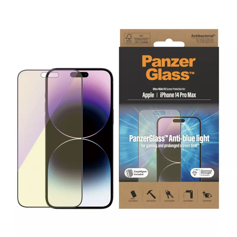 PanzerGlass ® ochrana displeja proti modrému svetlu iPhone 14 Pro Max | Ultra-Wide Fit s EasyAligner