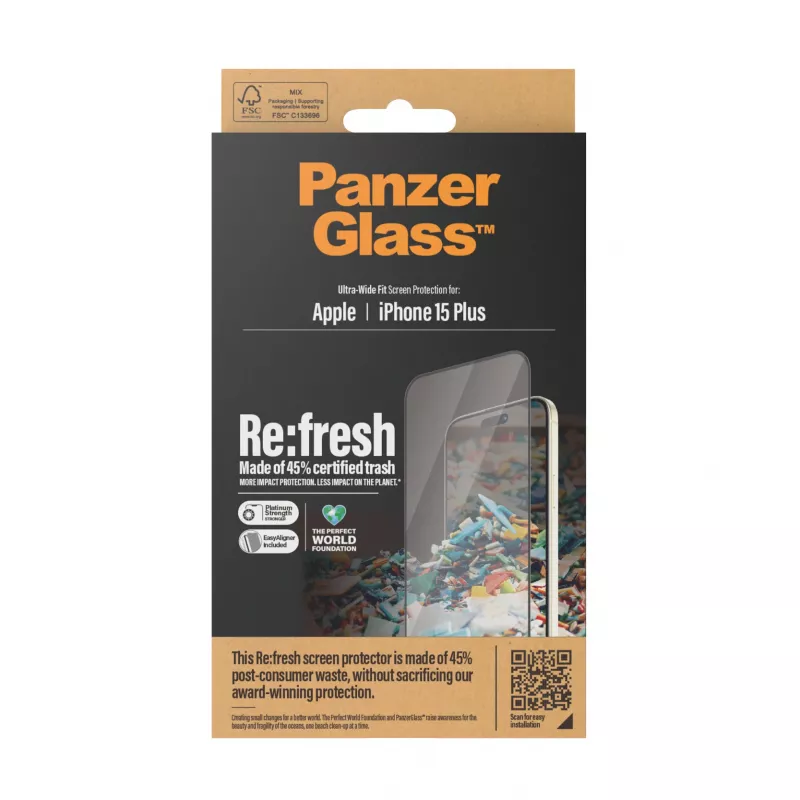 PanzerGlass® Re:fresh ochranná fólia displeja iPhone 15 Plus | Ultra-Wide Fit s EasyAligner