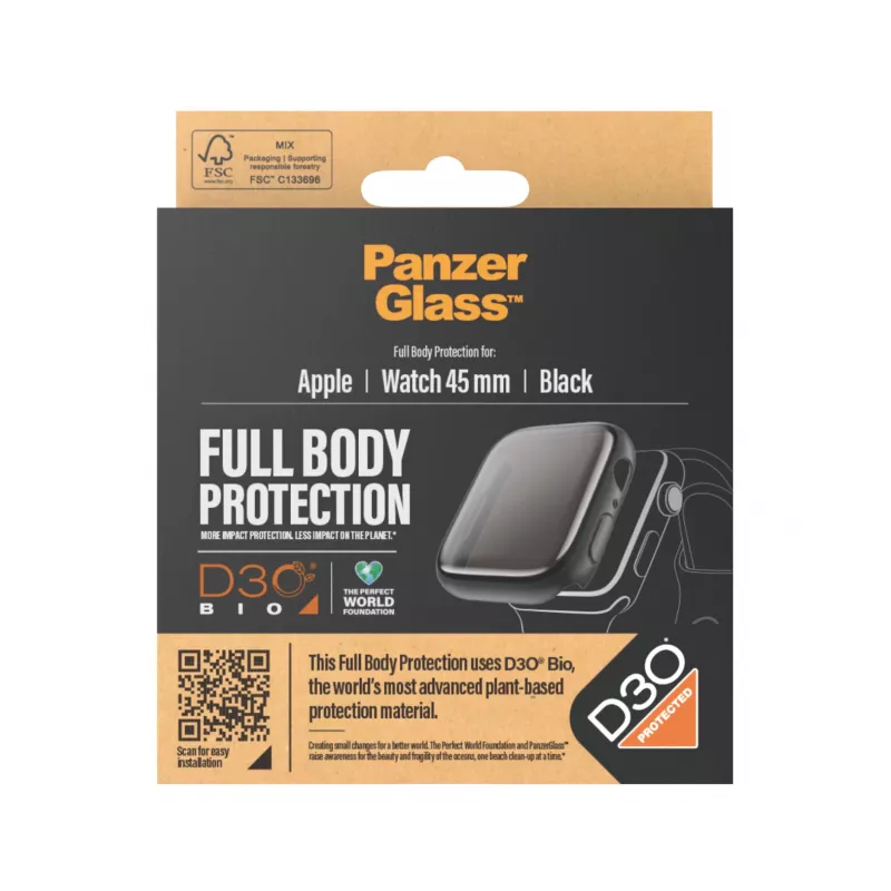 PanzerGlass ochrana displeja Full Body Apple Watch Series 9 D3O 45mm čierna