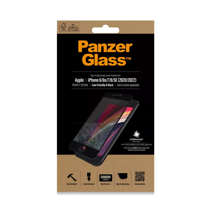 PanzerGlass ® fólia proti zvedavým pohľadom iPhone SE (2020/2022) | 8 | 7 | 6 | 6s | Edge-to-Edge