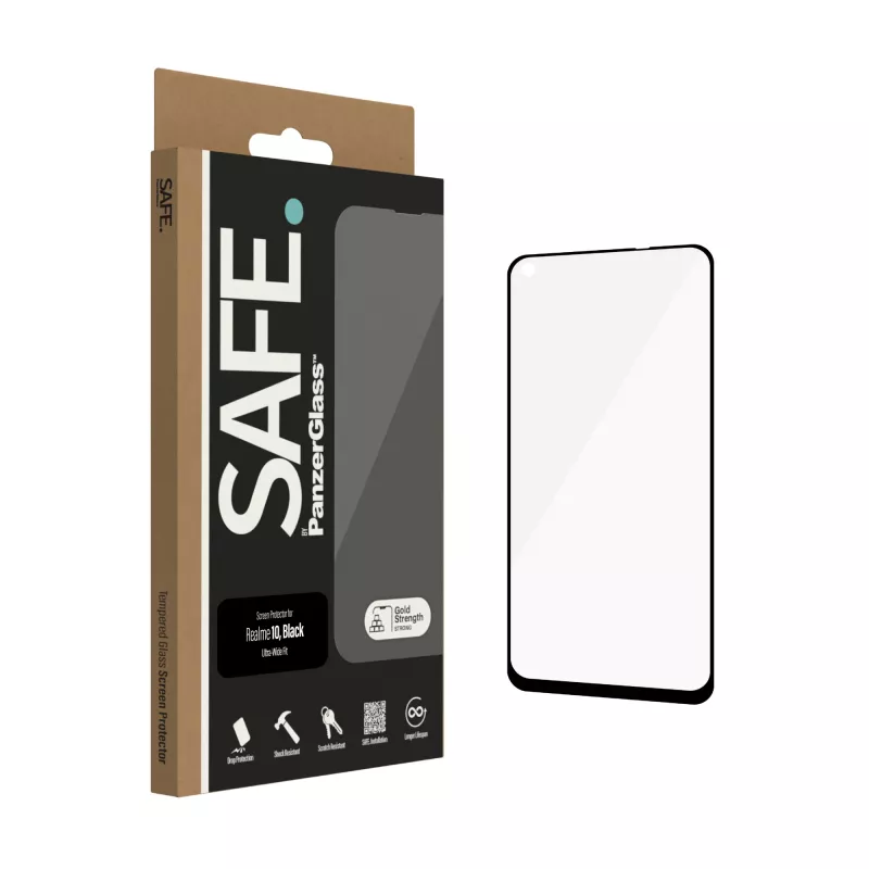 Tvrdené pancierové sklo PanzerGlass SAFE pre Realme 10 — Ultra-Wide Fit, čierne