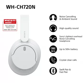 Sony WH-CH720 headset káblový aj bezdrôtový cez hlavu hovory/hudba USB Type-C Bluetooth biely