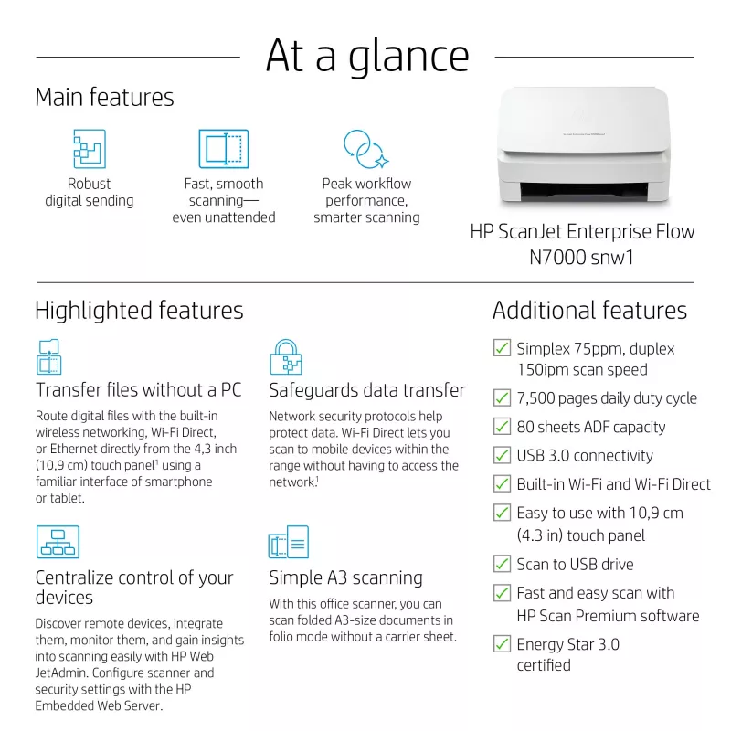 HP ScanJet Enterprise Flow N7000 snw1 skener predlohy 600 x 600 DPI