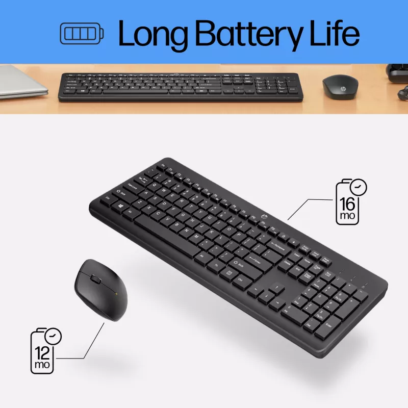 HP 230 bezdrôtová kombinácia myši a klávesnice, plná veľkosť (100%), bezdrôtová, RF Wireless, membránová, biela, myš súčasťou
