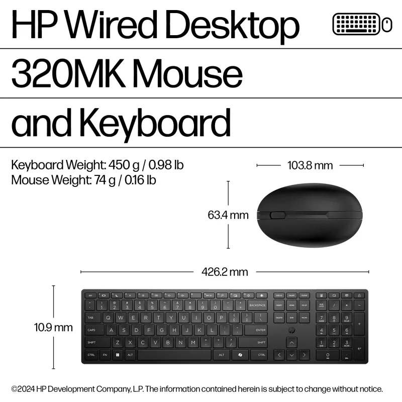 Káblová sada klávesnica a myš HP 320MK – USB, membránová klávesnica, čierna