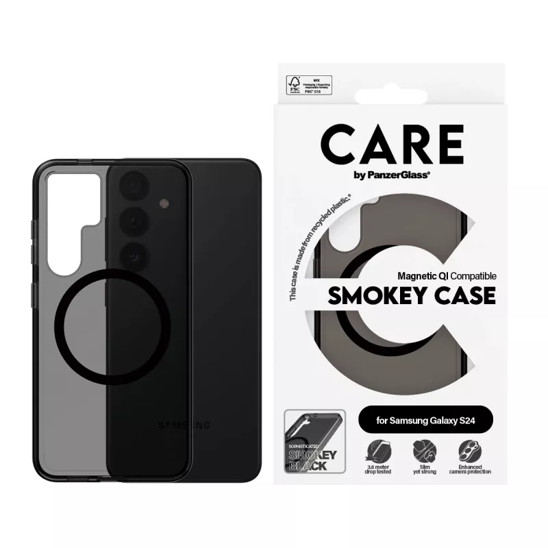 PanzerGlass CARE™ by ® Urban Combat Case Smokey s čiernou Qi kompatibilné Samsung Galaxy S24