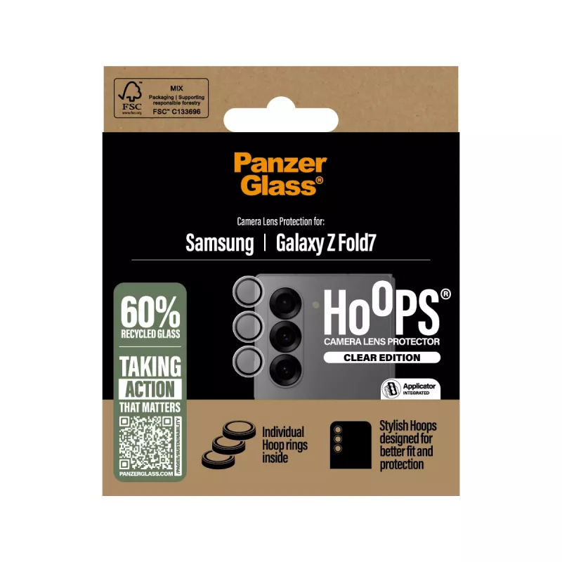 Ochranné sklo kamery PanzerGlass Hoops transparentné pre Samsung Galaxy Z Fold7 (tvrdené sklo, silikón)