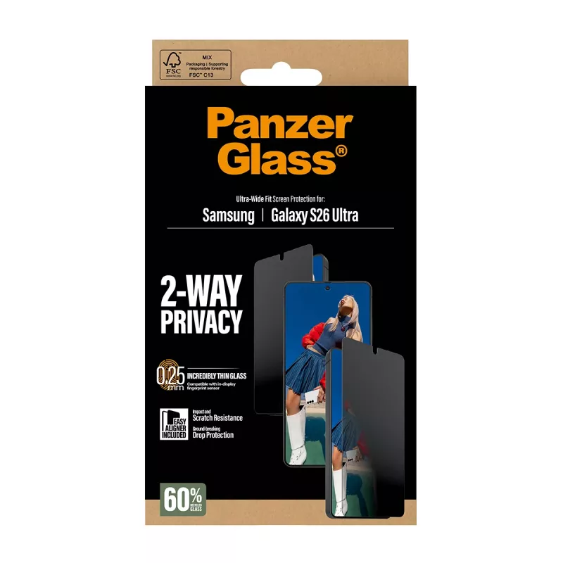 Ochrana displeja PanzerGlass 2-Way Privacy pre Samsung Galaxy S26 Ultra — PET filter súkromia, EasyAligner, 1 kus