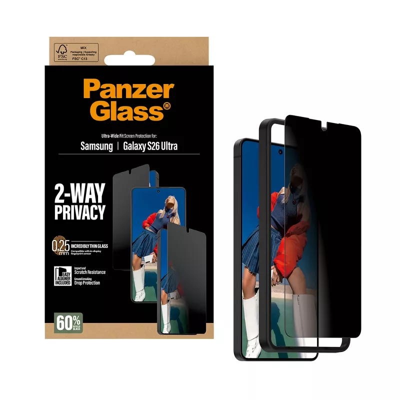 Ochrana displeja PanzerGlass 2-Way Privacy pre Samsung Galaxy S26 Ultra — PET filter súkromia, EasyAligner, 1 kus